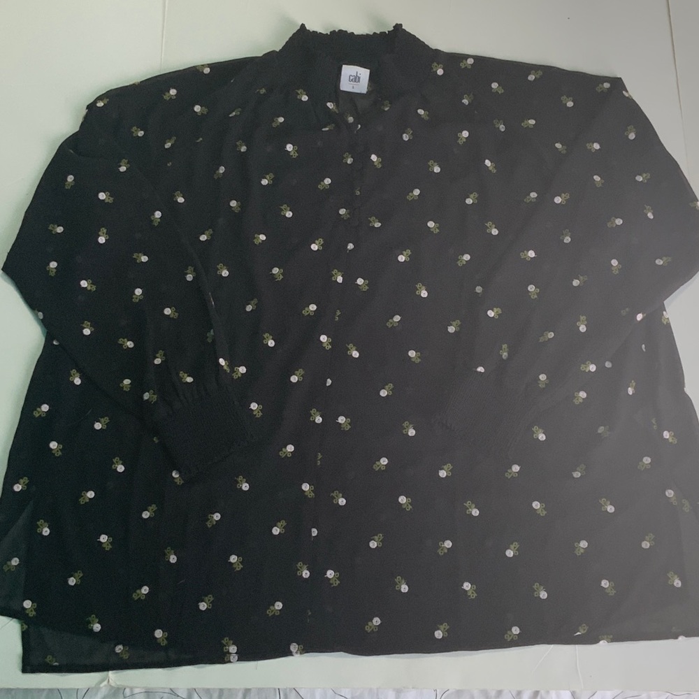 CAbi Black Blouse with Floral Accents